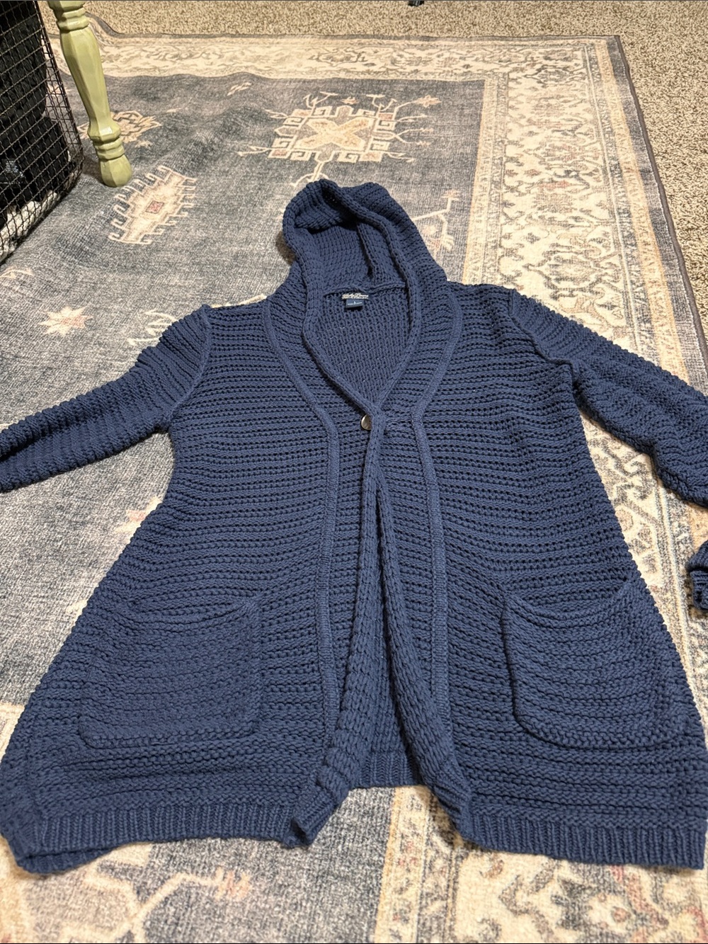 Lucky Brand Navy Hooded Open-Knit Cardigan